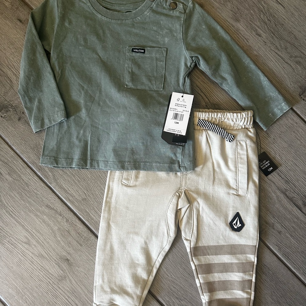 Volcom Baby Boys Sea Blue Top and Beige Pants Set